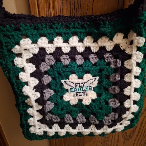 Handmade Philadelphia Eagles Granny Square Crossbody Bag - Picture 2 of 5